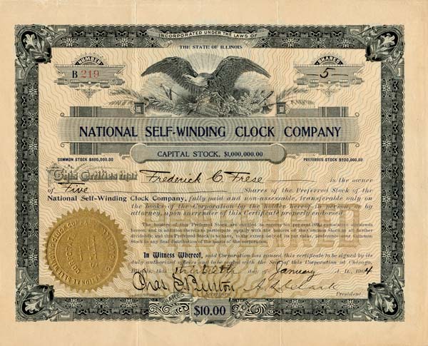 National Self-Winding Clock Co. (Uncanceled)